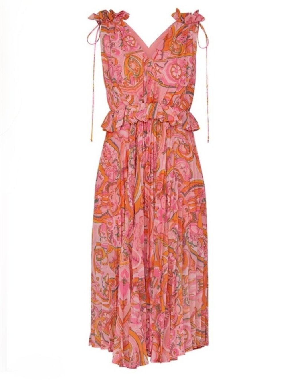 Delfi Collective Lilah Dress Size Small Floral Midi Ruffle Trim Romantic Boho